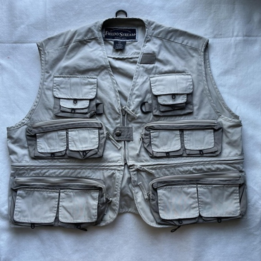 Field & Stream Fishing Vest Mens XL‎ Khaki Multi Pocket Utility Photography